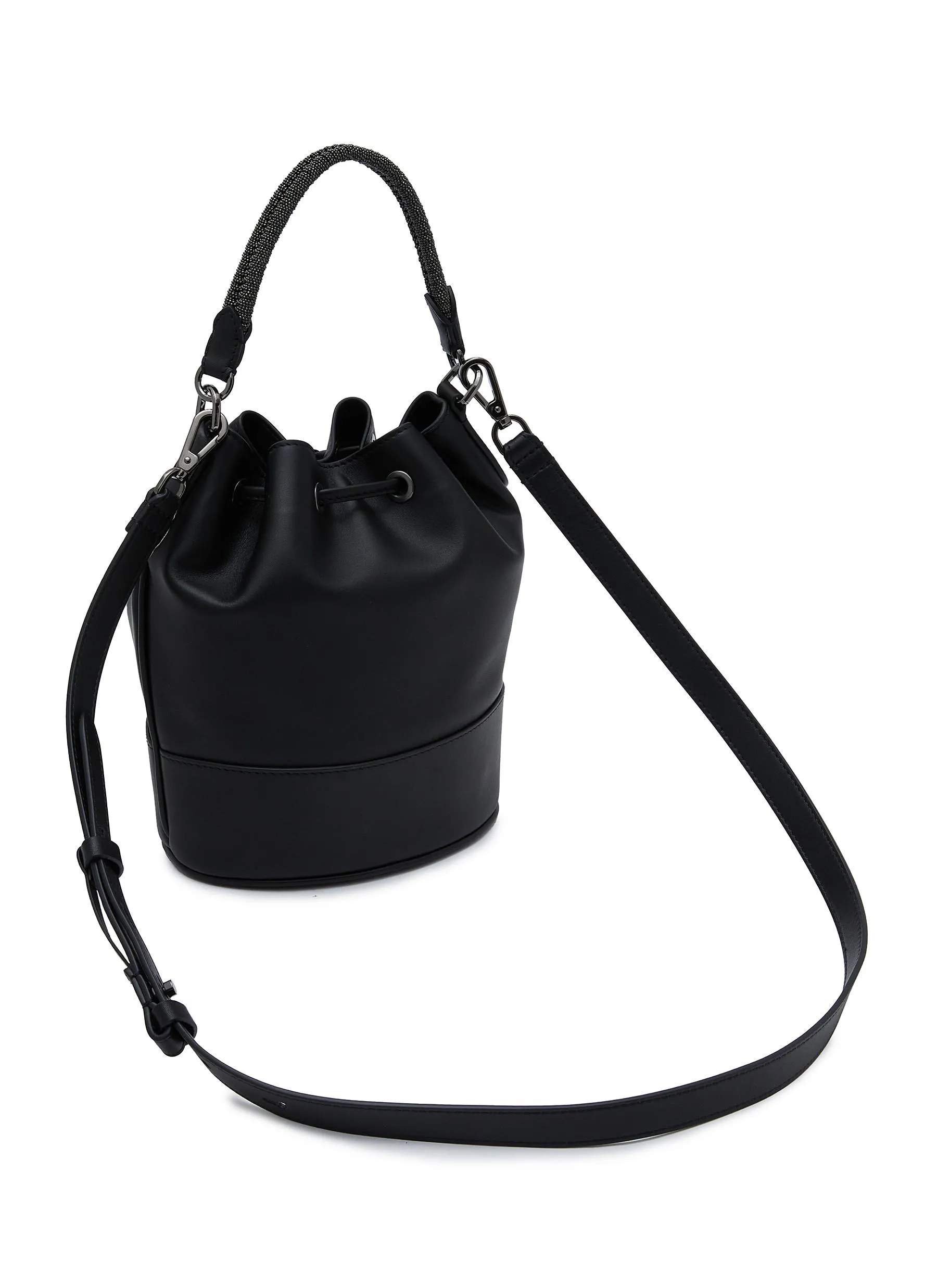 -----------BRUNELLO CUCINELLI ---- ------------ ----Leather Bucket Bag with Bead-embellished Handle --