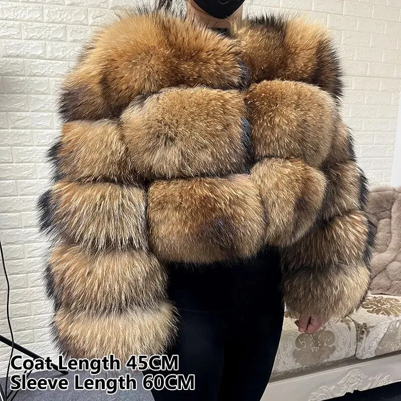 2023 Natural Real Fox Fur Coat Women Winter Long Sleeve Luxury Raccoon Fur Jackets Thick Top Female Furry Coat Vest