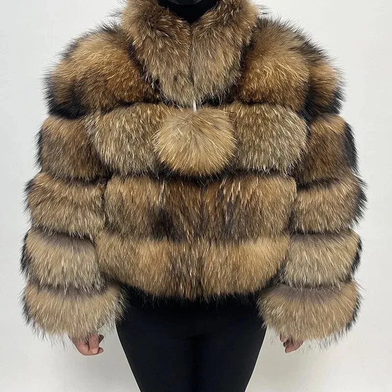 2023 Natural Real Fox Fur Coat Women Winter Long Sleeve Luxury Raccoon Fur Jackets Thick Top Female Furry Coat Vest