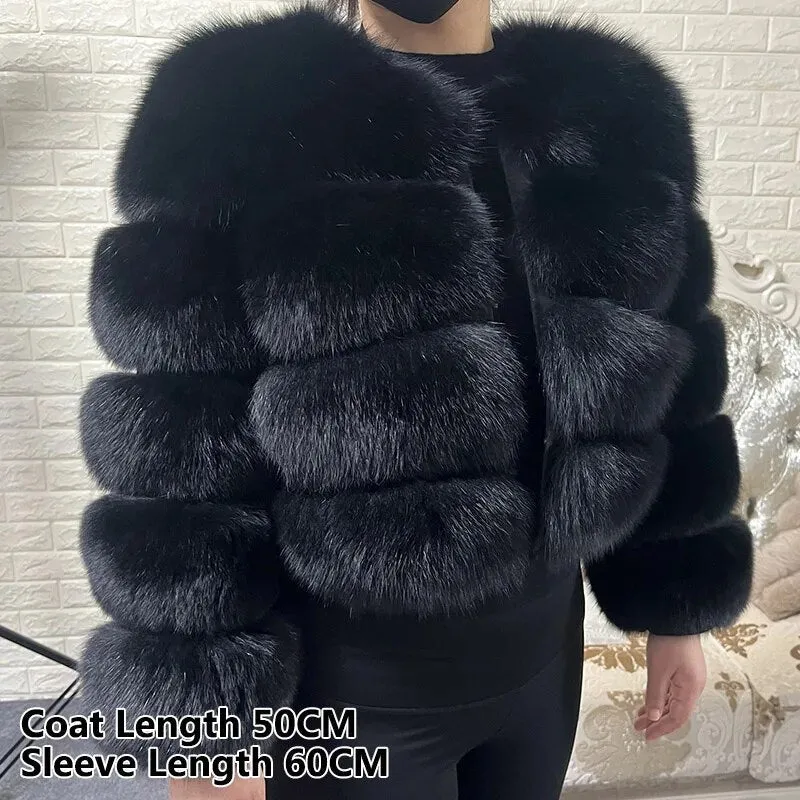 2023 Natural Real Fox Fur Coat Women Winter Long Sleeve Luxury Raccoon Fur Jackets Thick Top Female Furry Coat Vest