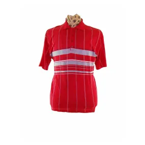 90s Primary Red Striped Polo - L