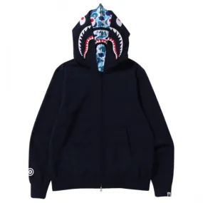 A Bathing Ape Men ABC Camo Shark Wide Fit Full Zip Double Hoodie (navy)