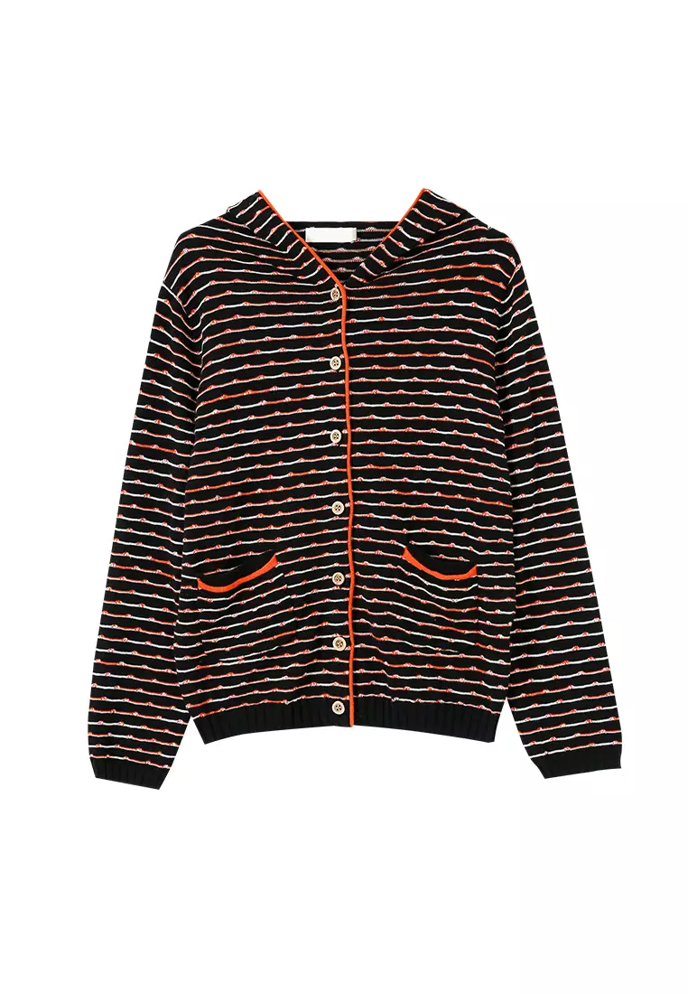 A-IN GIRLS Colorblock Striped Hooded Knitted Jacket