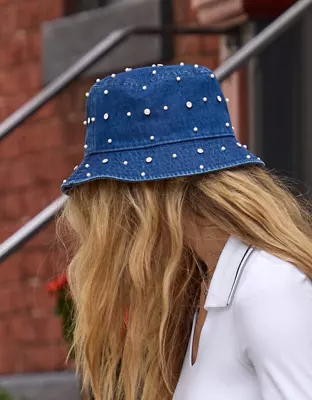 Aerie Pearl Studded Bucket Hat-