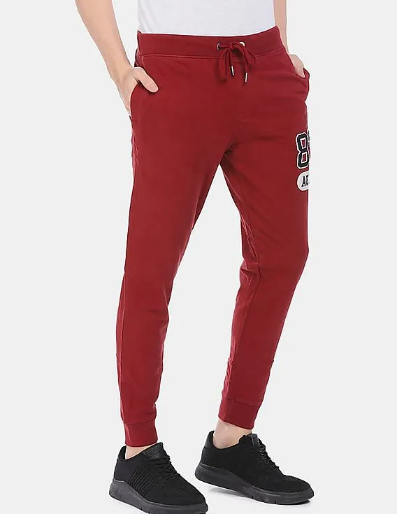 Aeropostale Men Red Drawstring Waist Brand Appliqued Joggers