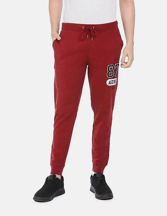 Aeropostale Men Red Drawstring Waist Brand Appliqued Joggers