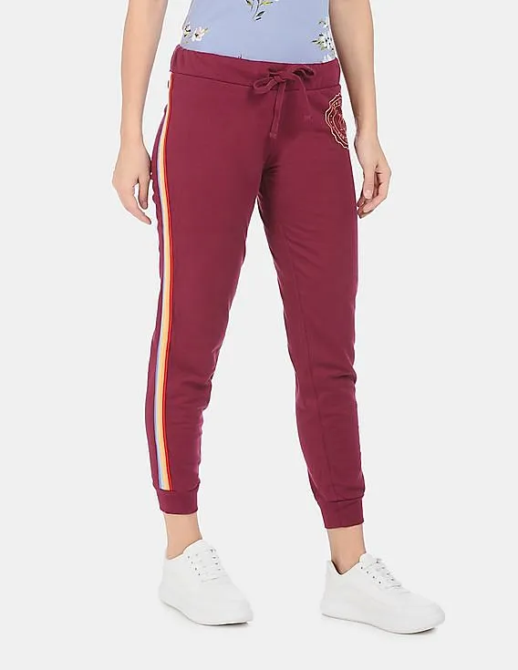 Aeropostale Women Wine Mid-Rise Contrast Side Tape Joggers