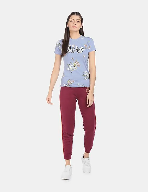 Aeropostale Women Wine Mid-Rise Contrast Side Tape Joggers