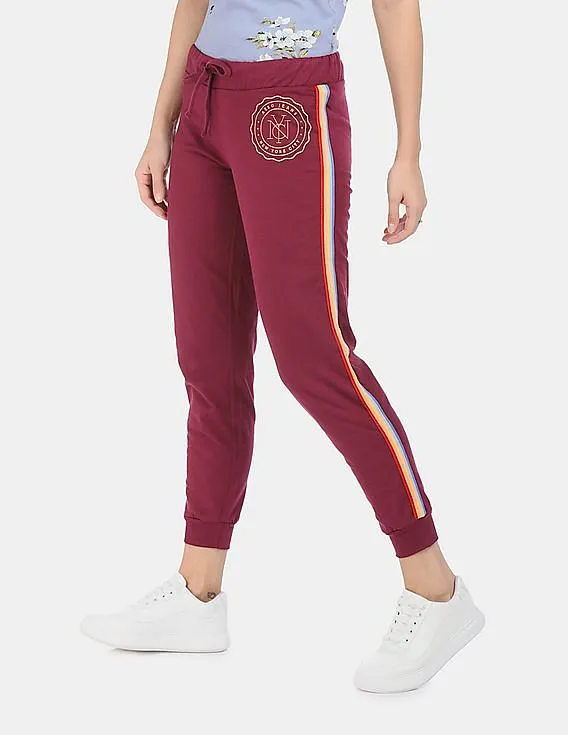 Aeropostale Women Wine Mid-Rise Contrast Side Tape Joggers