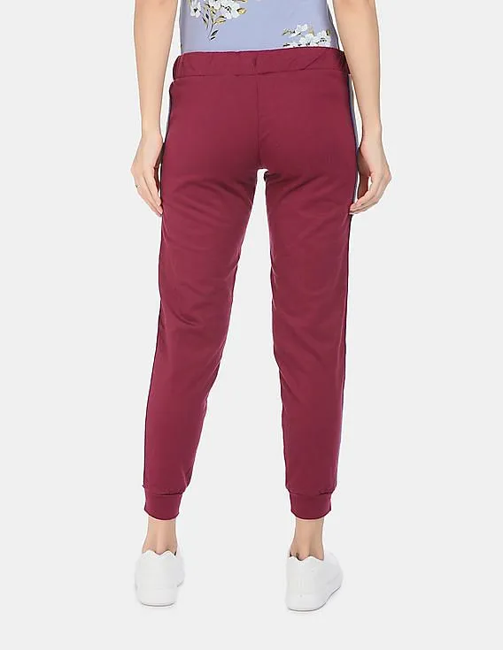 Aeropostale Women Wine Mid-Rise Contrast Side Tape Joggers