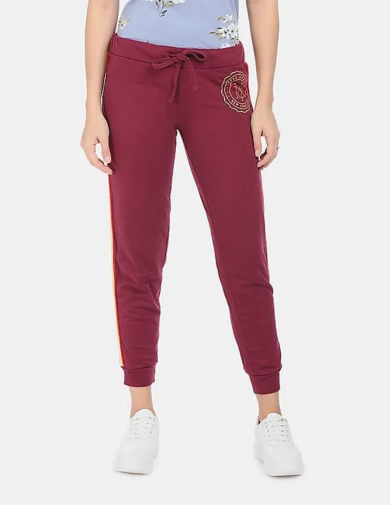 Aeropostale Women Wine Mid-Rise Contrast Side Tape Joggers