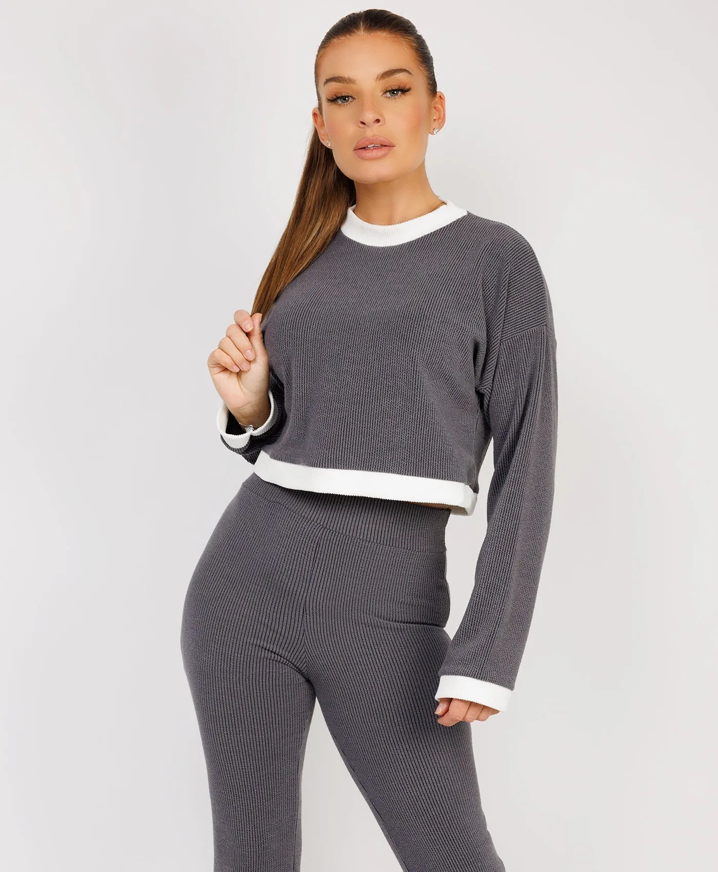 Airforce Contrast Stripe Jumper & Split Detail Trousers Loungewear Set