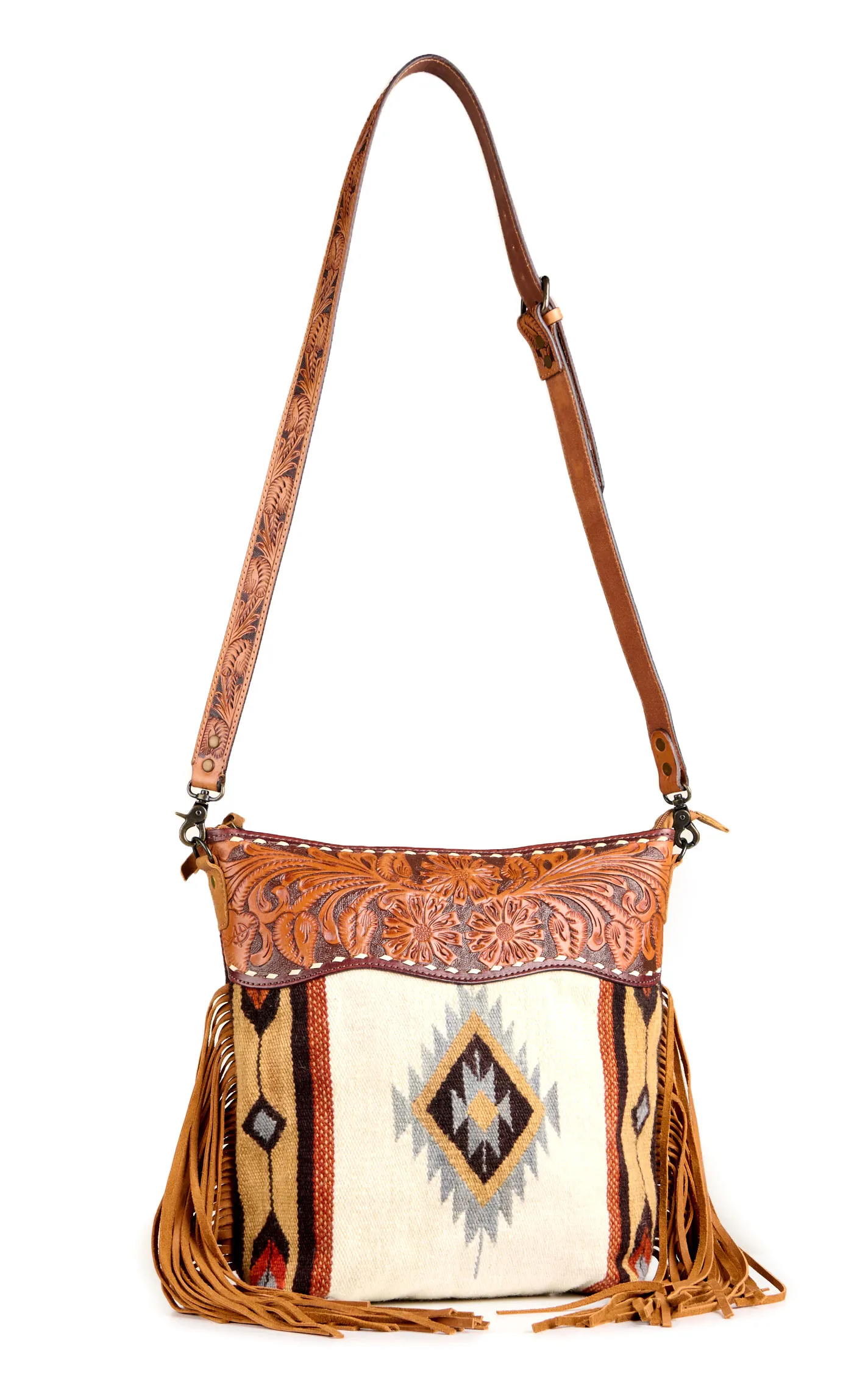 American Darling Colorful Fringed Aztec Blanket & Tooled Western Handbag 