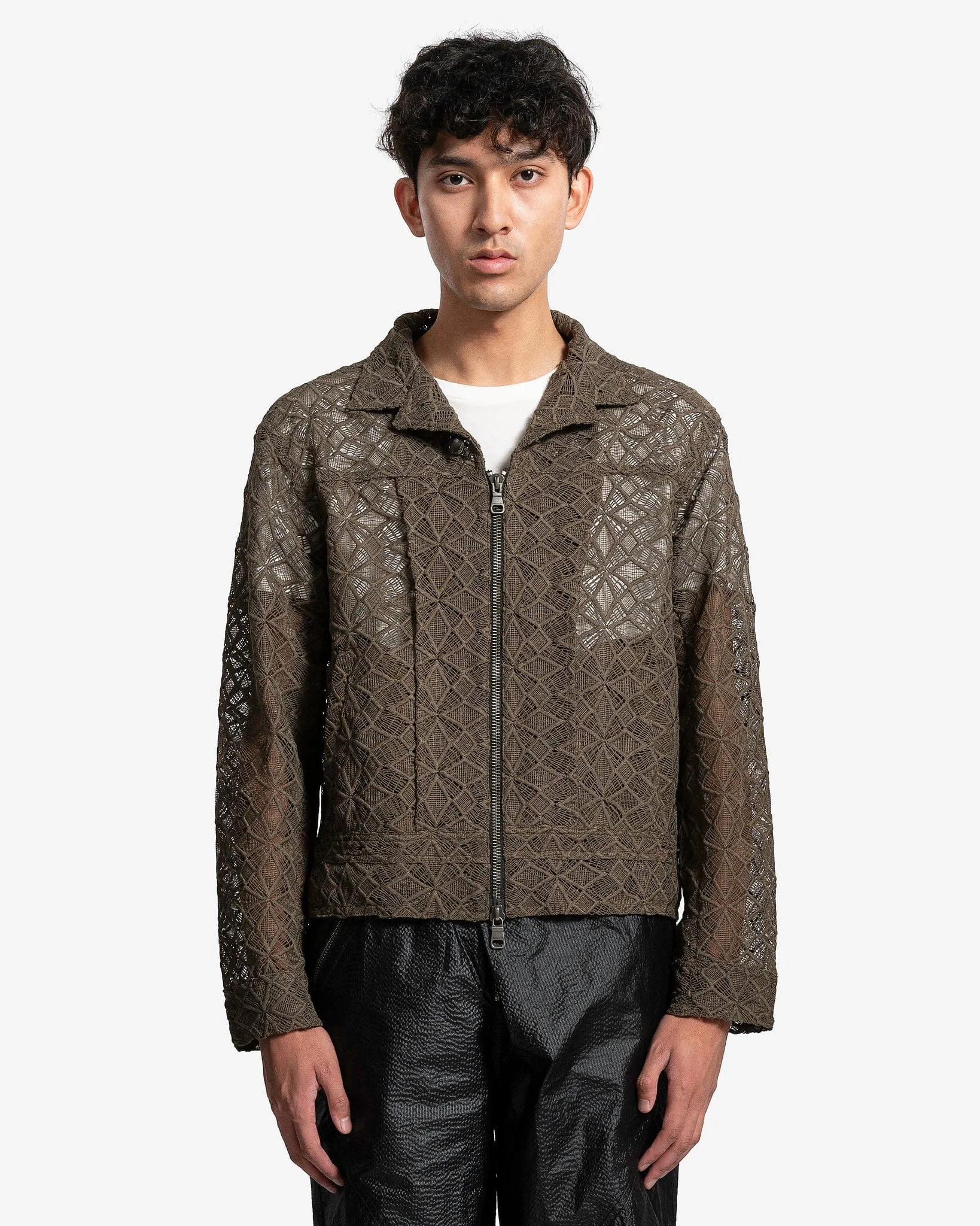 Andersson Bell Leaf Embroidery Zip-Up Jacket in Khaki