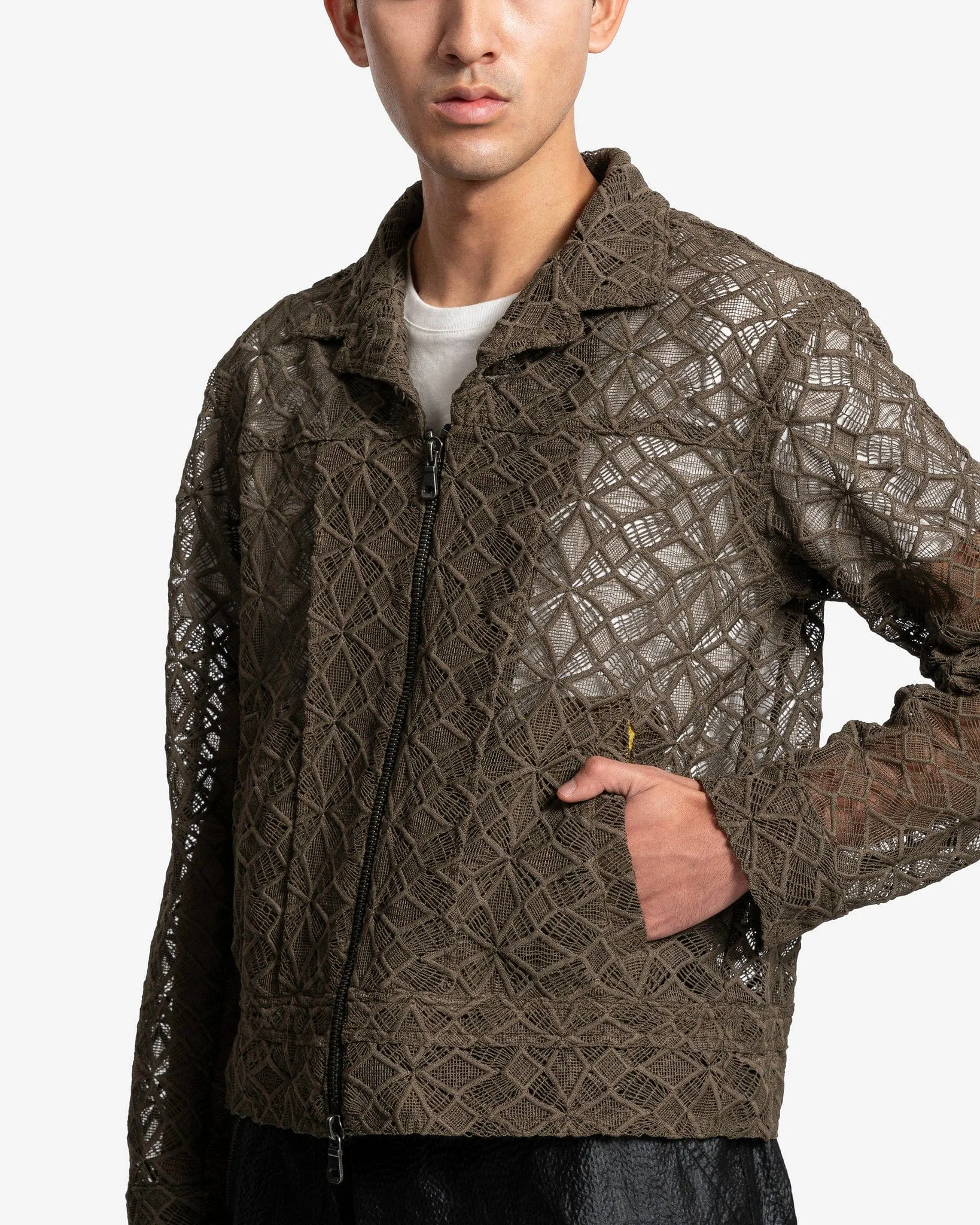 Andersson Bell Leaf Embroidery Zip-Up Jacket in Khaki