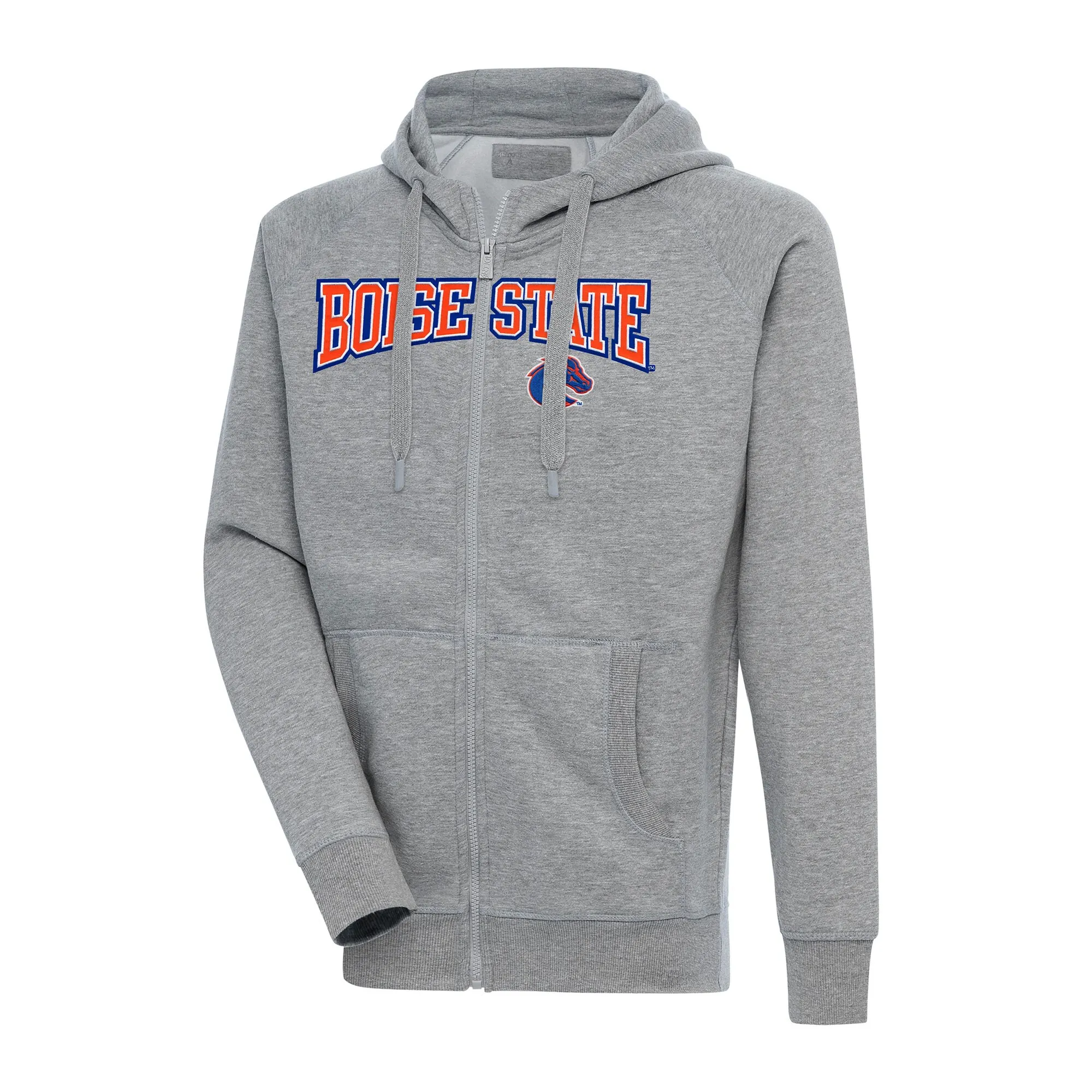 Antigua Boise State Broncos Heather Gray Big & Tall Victory Raglan Full-Zip Hoodie Jacket