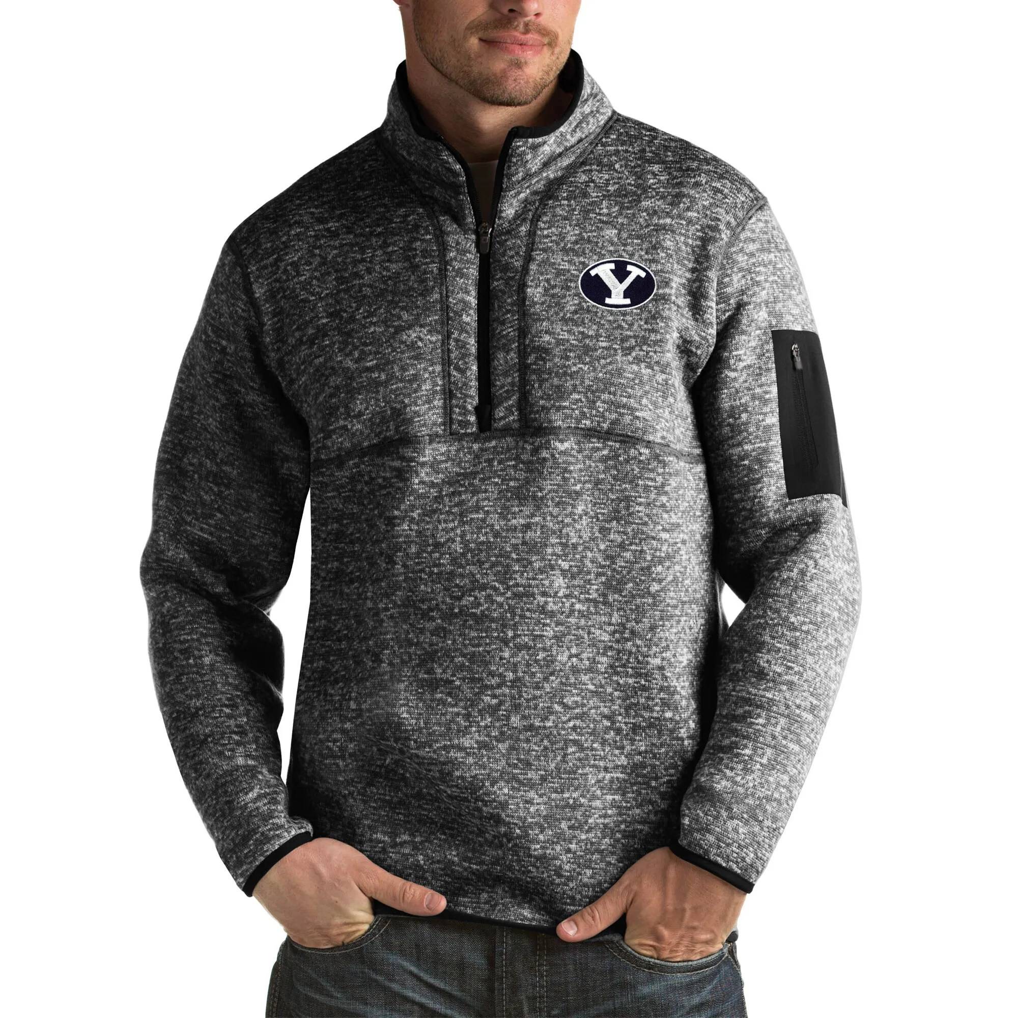 Antigua BYU Cougars Black Fortune Big & Tall Quarter-Zip Pullover Jacket