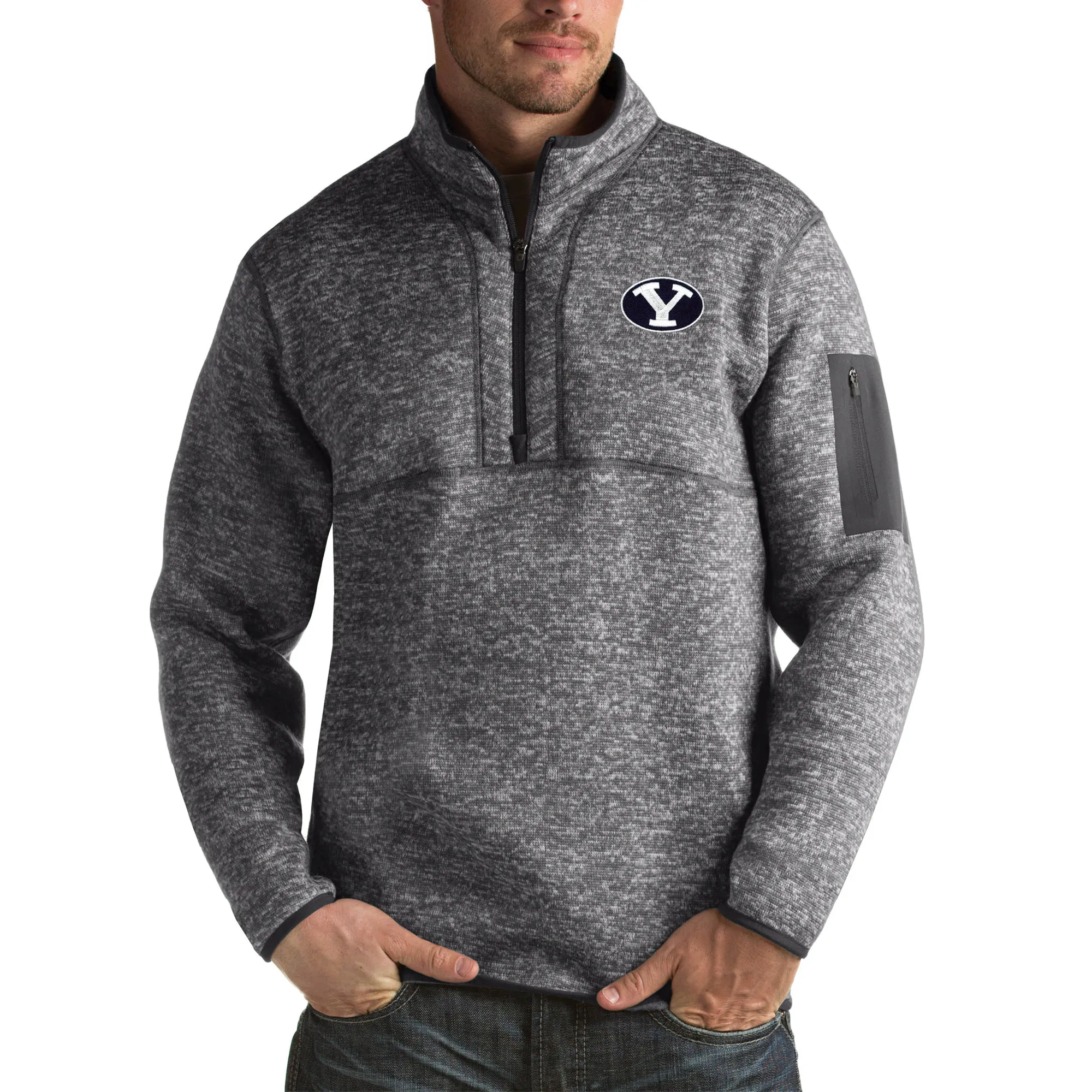 Antigua BYU Cougars Charcoal Fortune Big & Tall Quarter-Zip Pullover Jacket