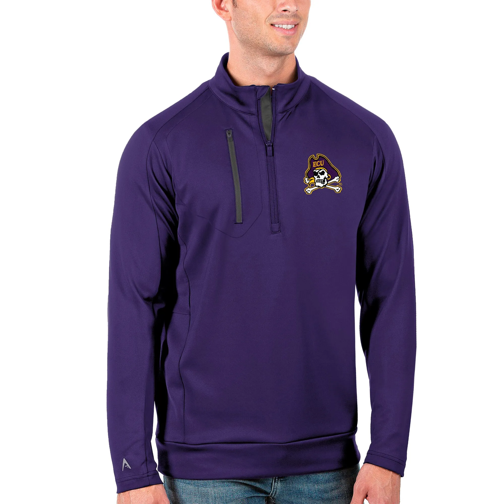 Antigua ECU Pirates Purple/Charcoal Generation Half-Zip Pullover Jacket