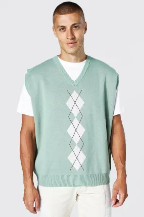 Argyle Pattern V Neck Knitted Vest | boohooMAN UK