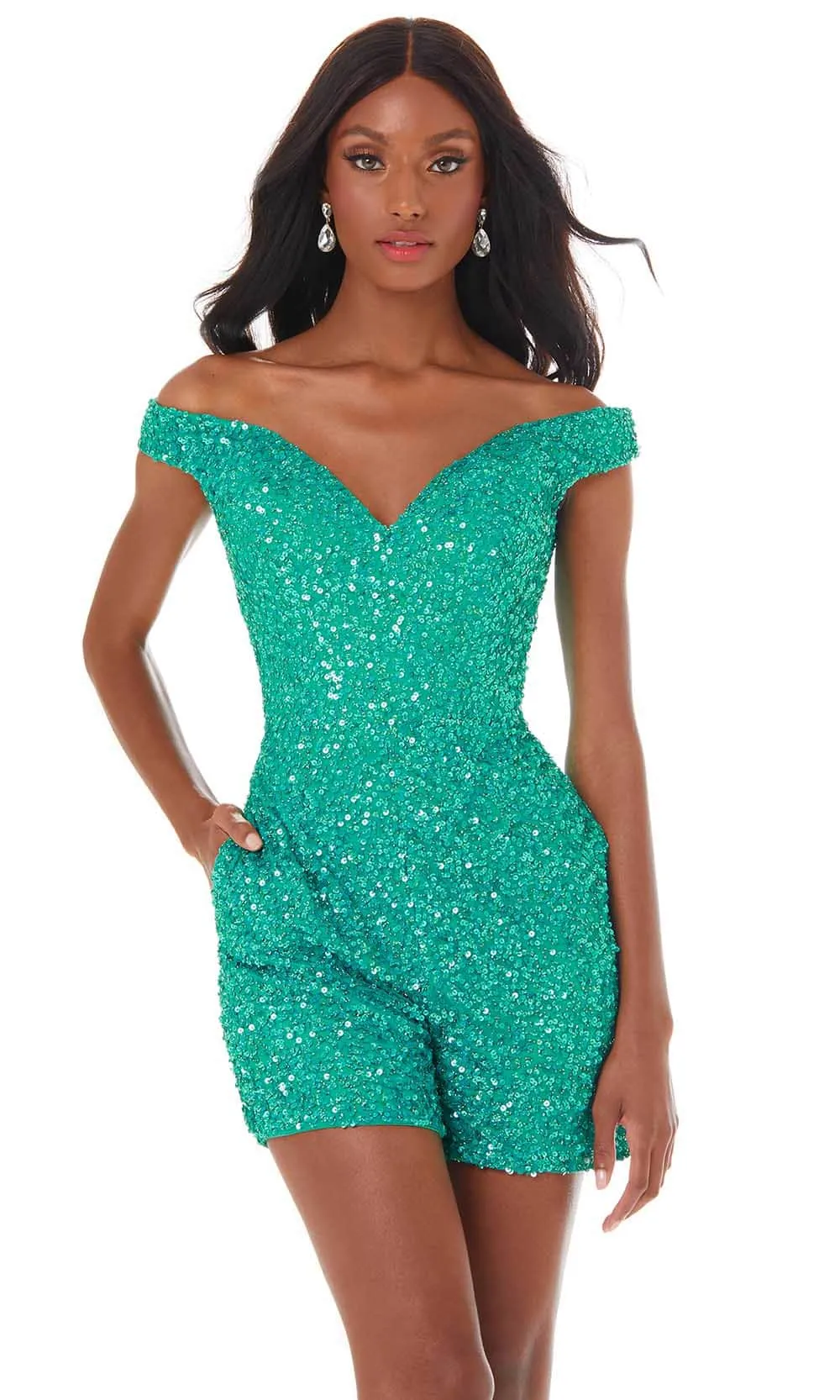 Ashley Lauren 4393 - Sweetheart Embellished Romper