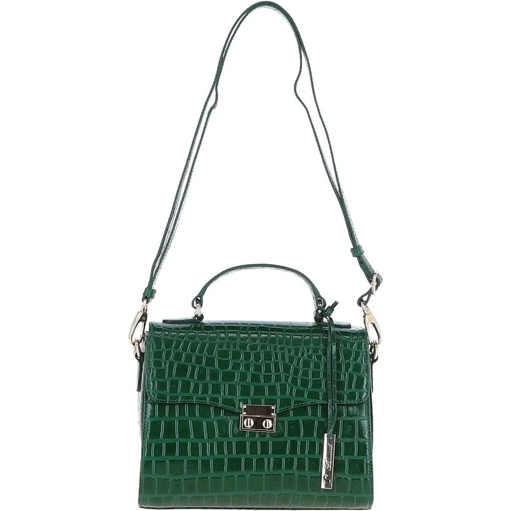 Ashwood Leather Crocodile Print Shoulder Bag Green: C-55