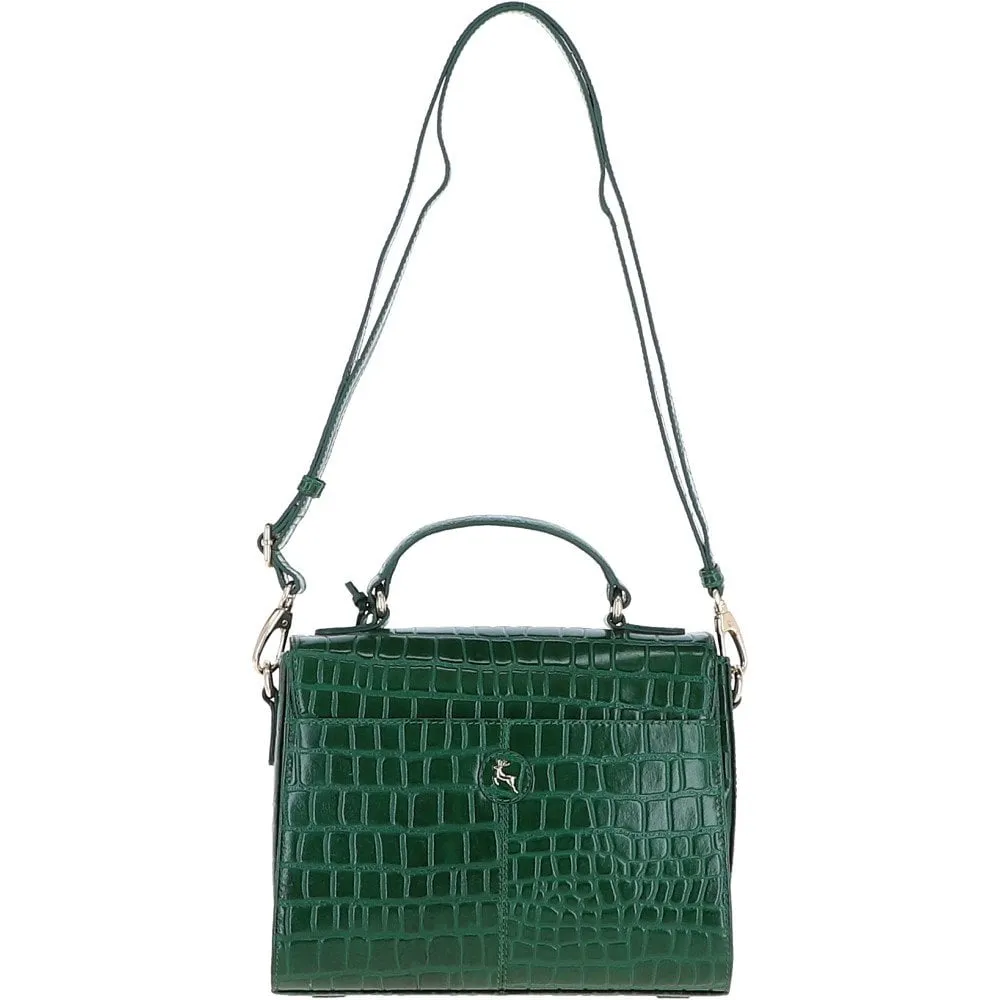 Ashwood Leather Crocodile Print Shoulder Bag Green: C-55