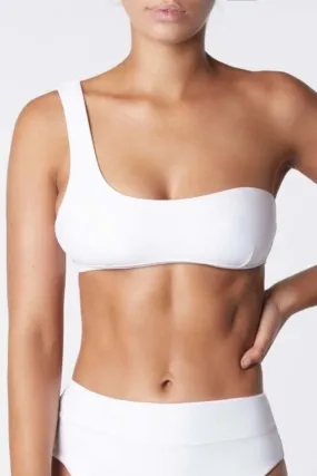 Asymmetric One Shoulder Bikini Top - White