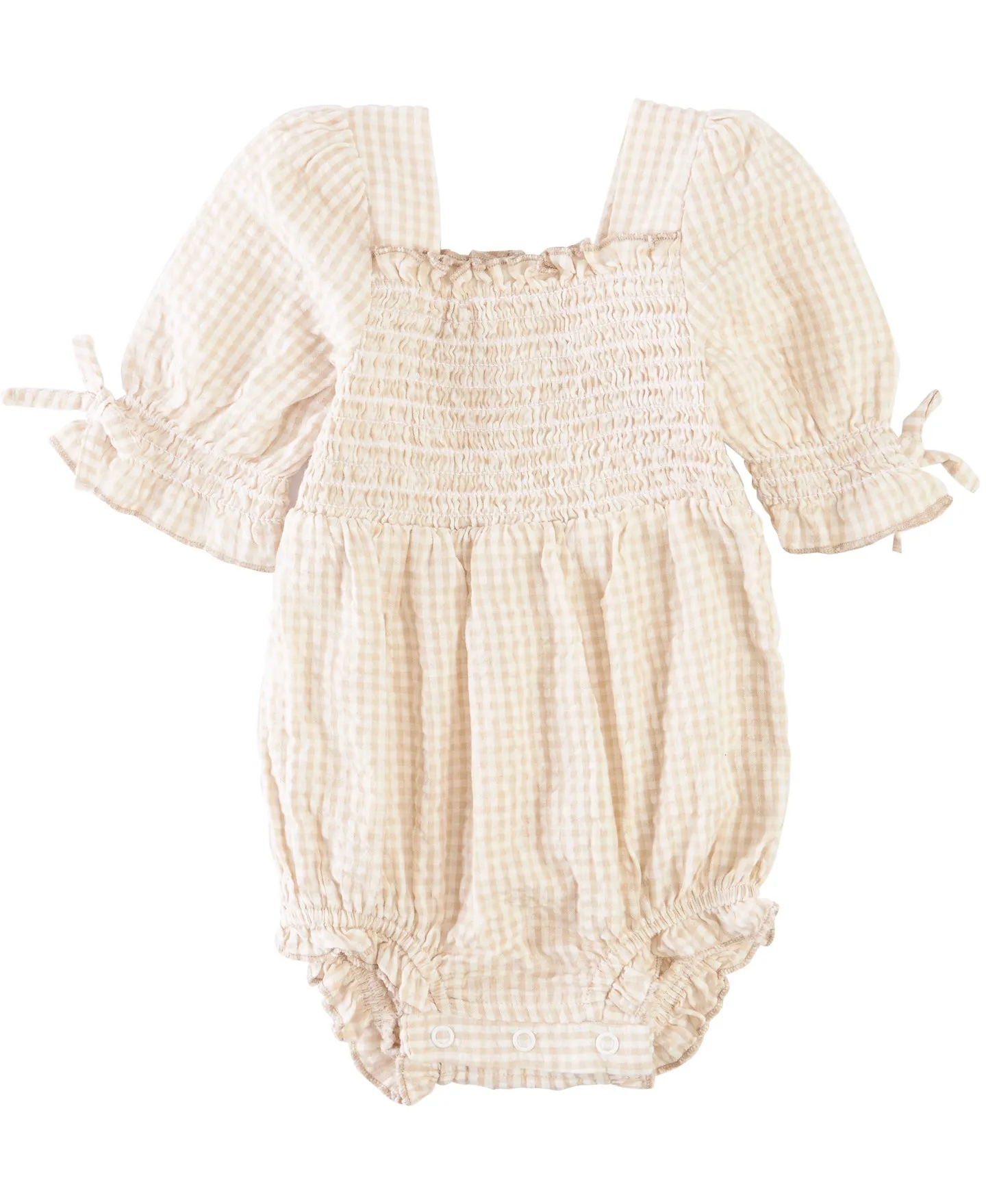 Babies' Shirred Romper in Cement Gingham | Postie