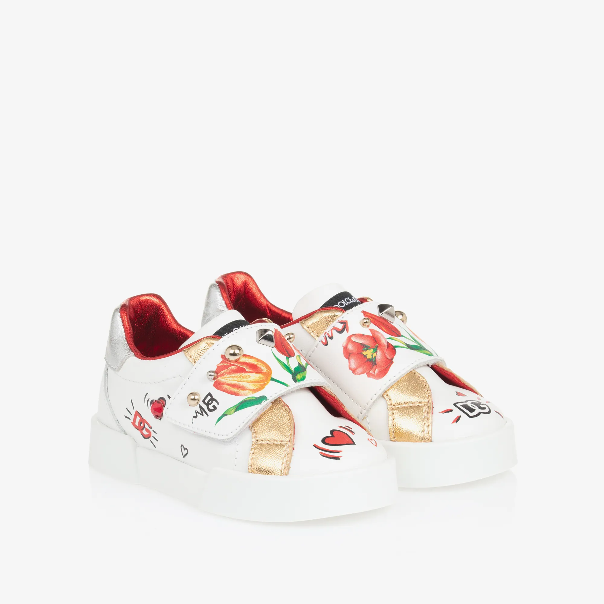 Baby Girls White Leather Tulip DG Trainers