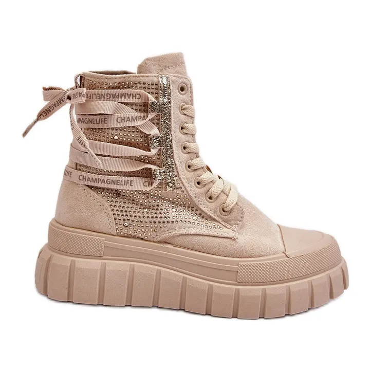 Beige Wonise Women's High Sneakers on a Massive Platform