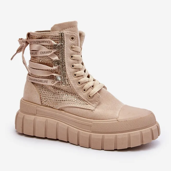 Beige Wonise Women's High Sneakers on a Massive Platform