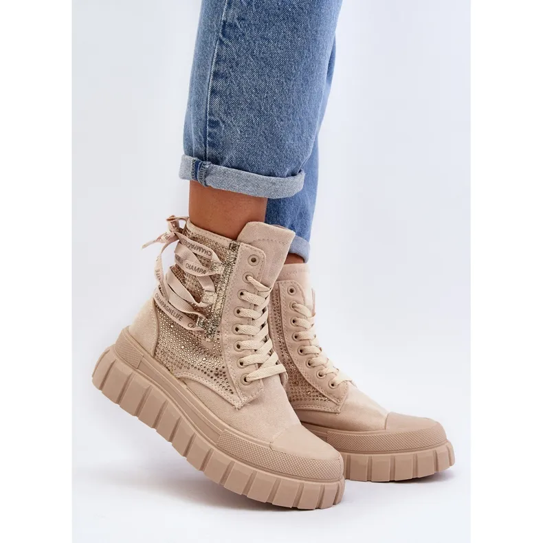 Beige Wonise Women's High Sneakers on a Massive Platform