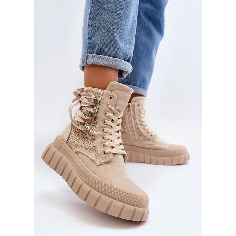 Beige Wonise Women's High Sneakers on a Massive Platform