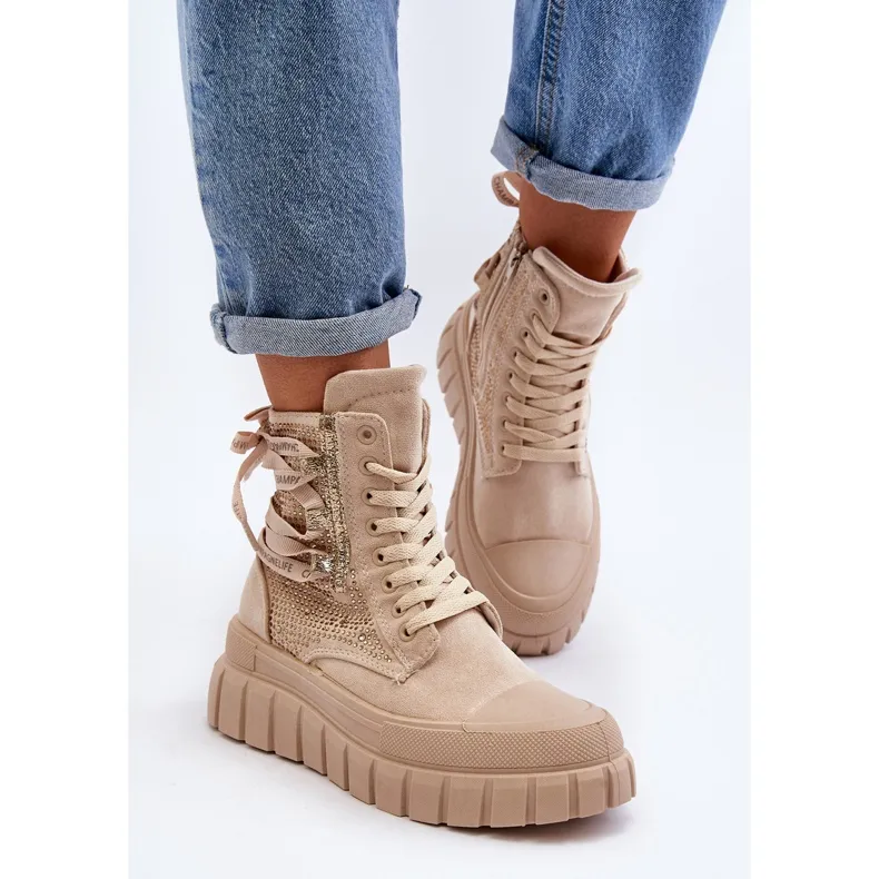 Beige Wonise Women's High Sneakers on a Massive Platform