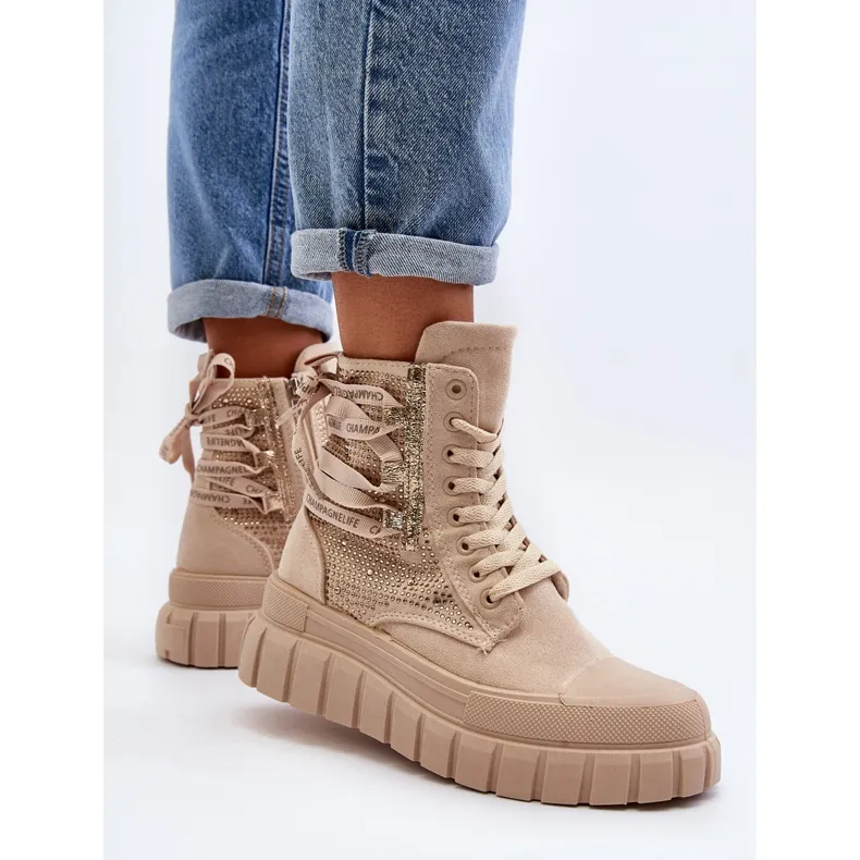 Beige Wonise Women's High Sneakers on a Massive Platform