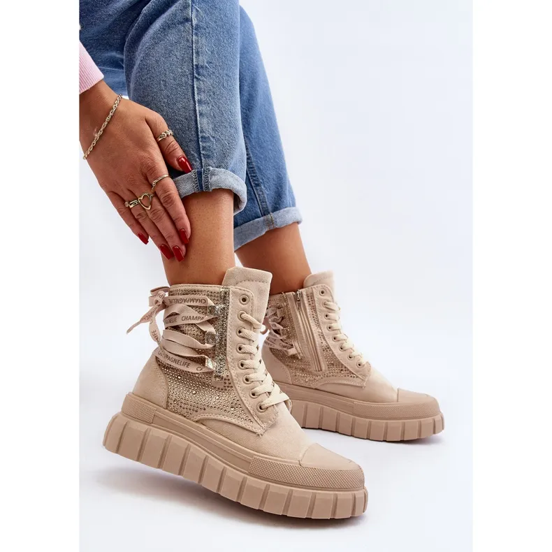 Beige Wonise Women's High Sneakers on a Massive Platform