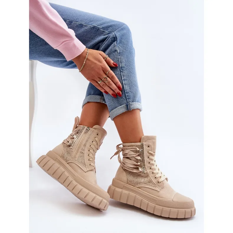 Beige Wonise Women's High Sneakers on a Massive Platform