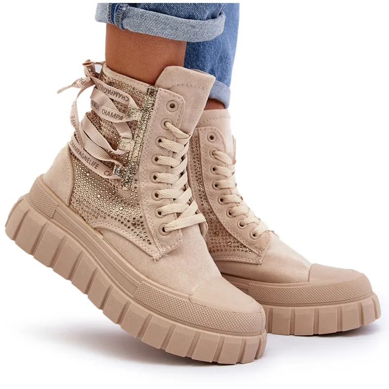 Beige Wonise Women's High Sneakers on a Massive Platform