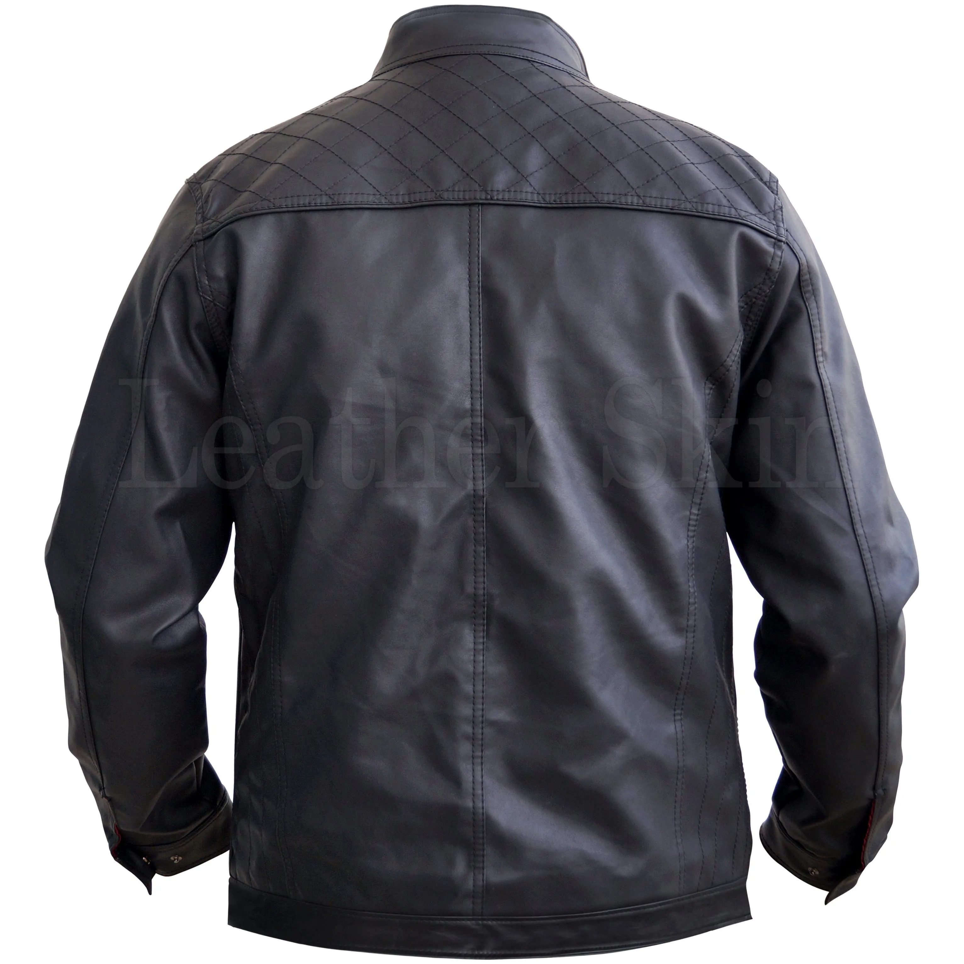 Black Crossed Shoulder Premium Genuine Pure Real Leather Jacket w/ Red - Leather Skin Shop