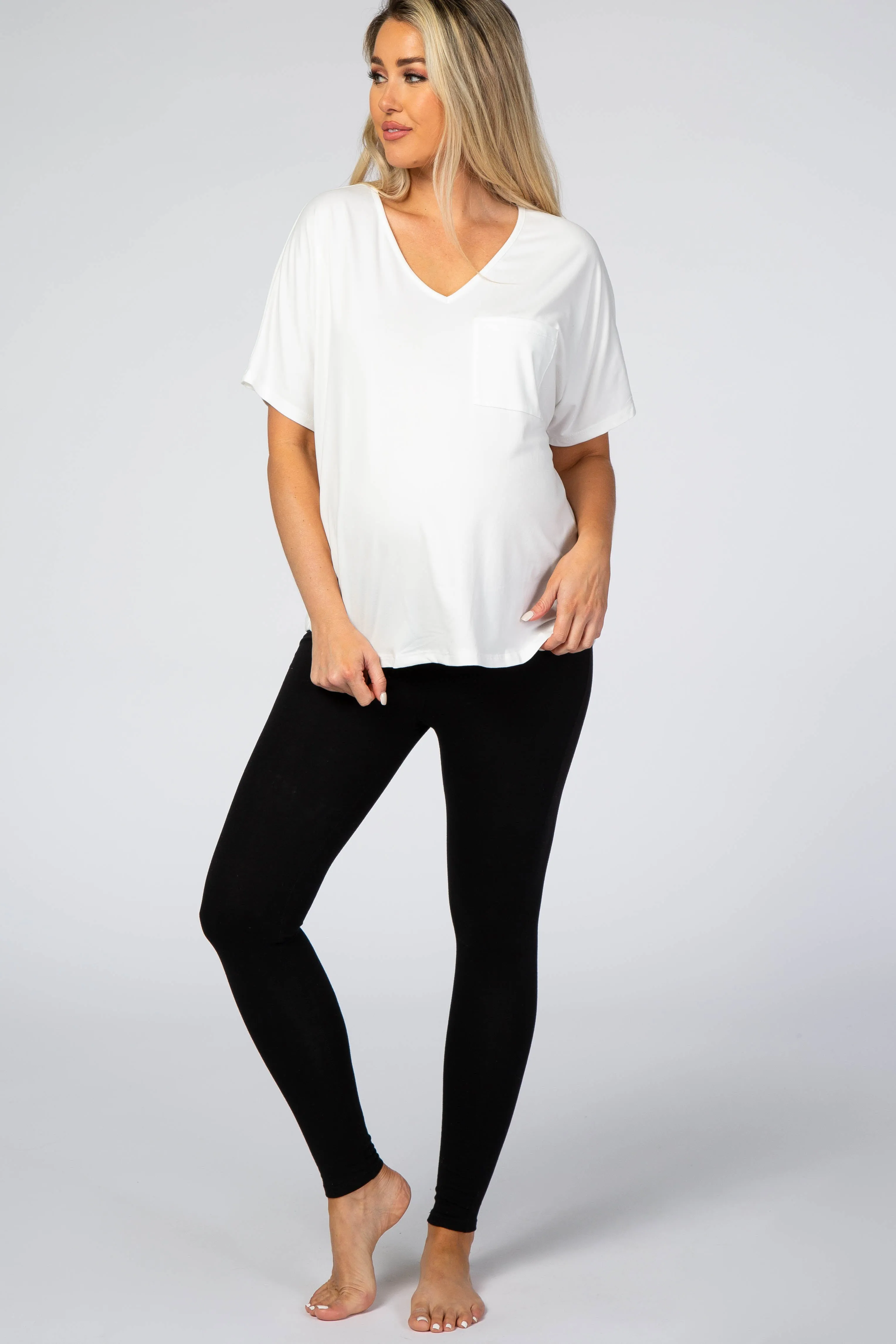 Black Foldover Waistband Maternity Leggings