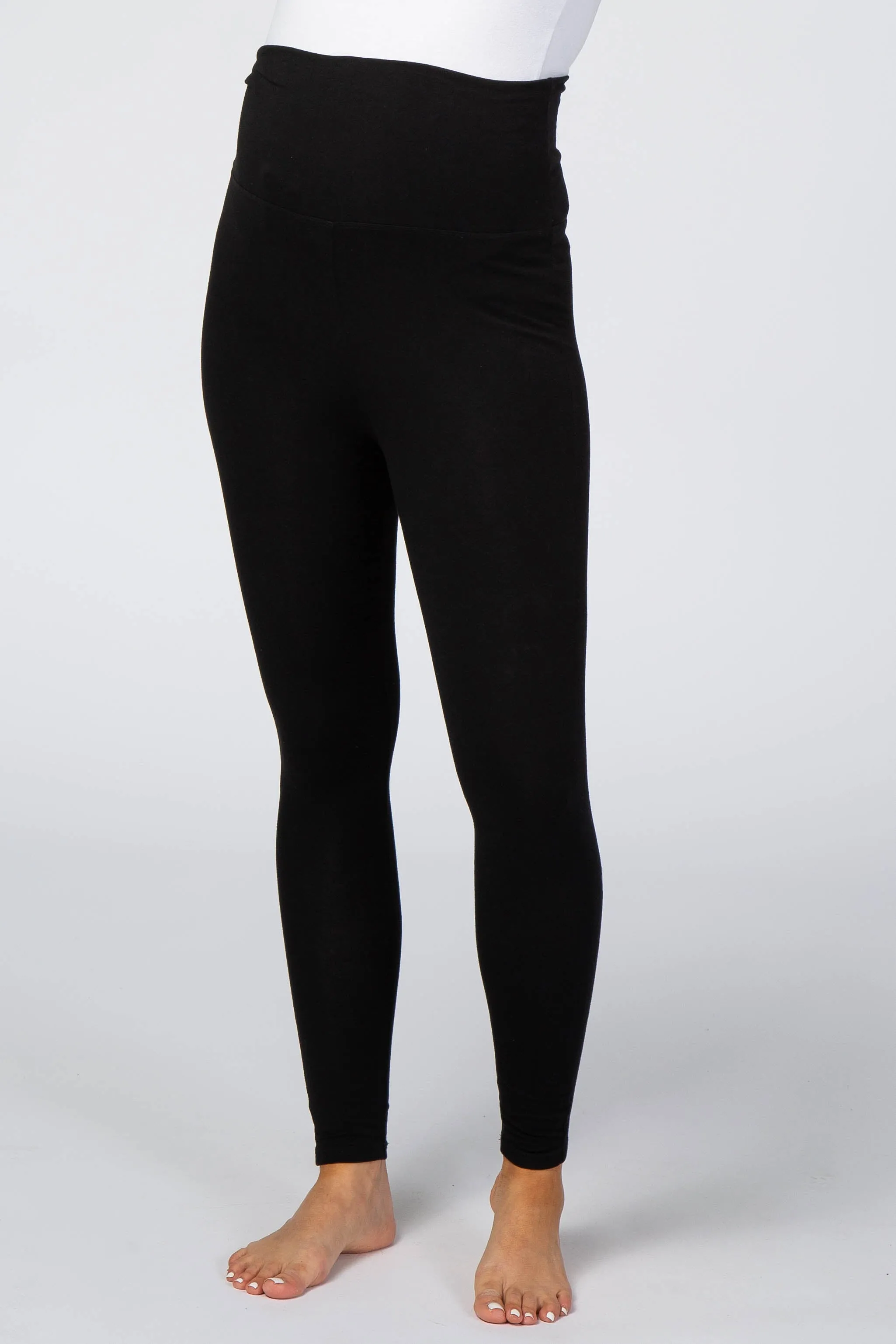 Black Foldover Waistband Maternity Leggings