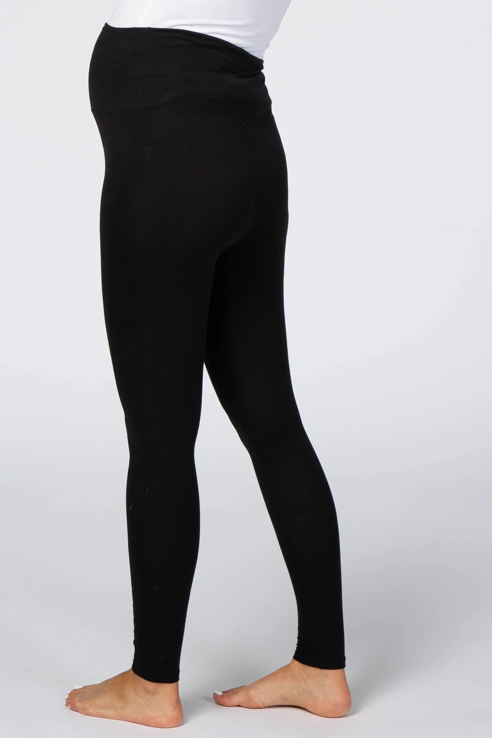 Black Foldover Waistband Maternity Leggings