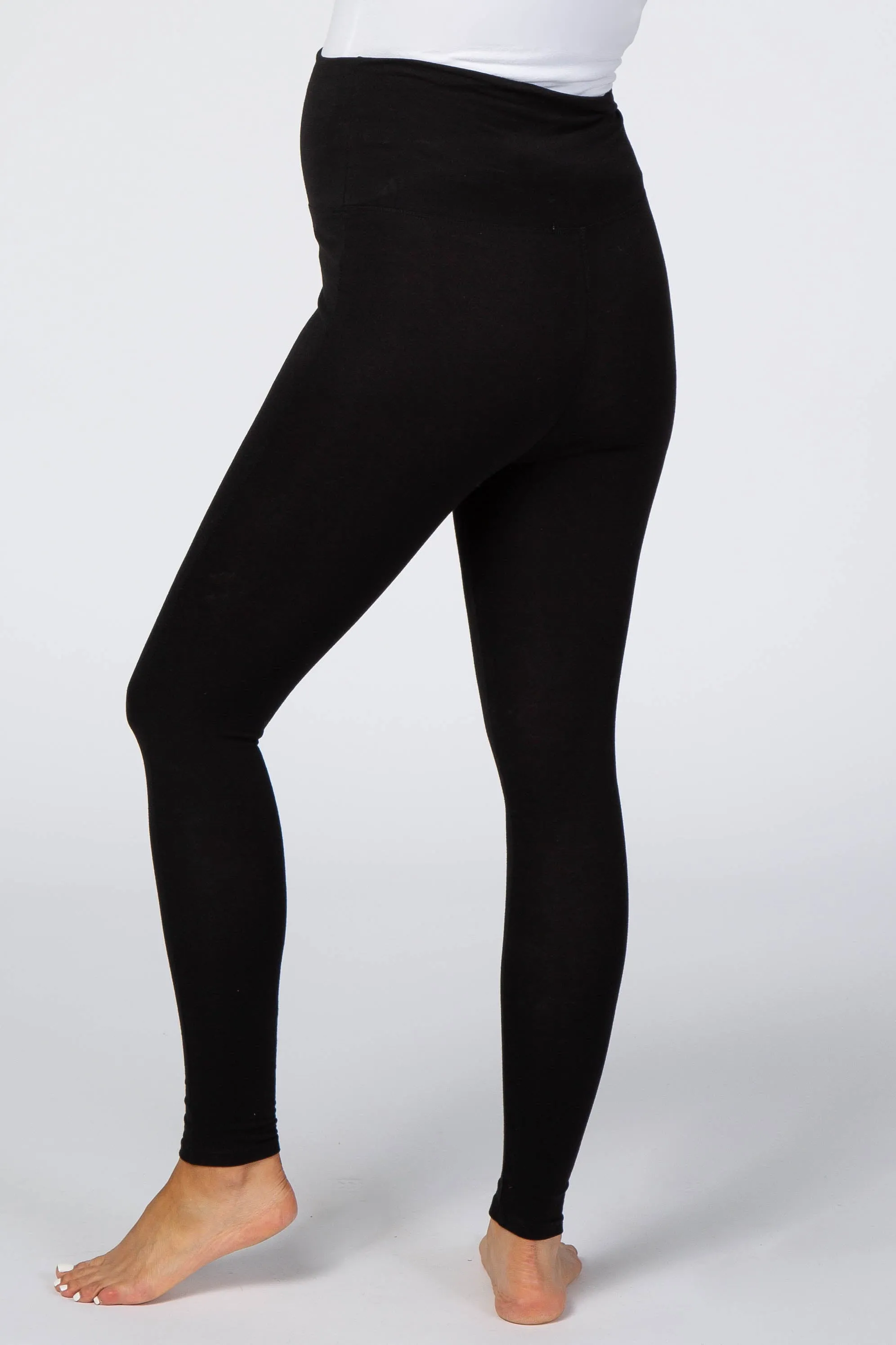 Black Foldover Waistband Maternity Leggings