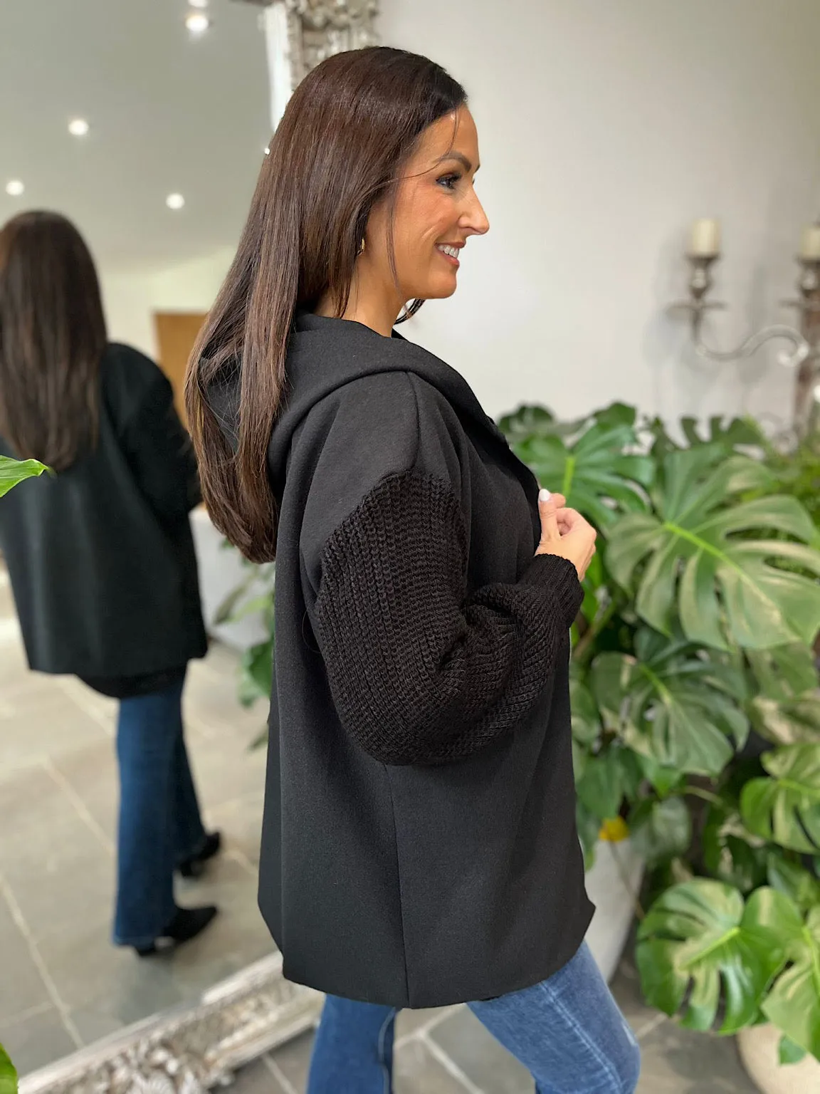 Black Knitted Sleeve Zip Detail Jacket Georgia