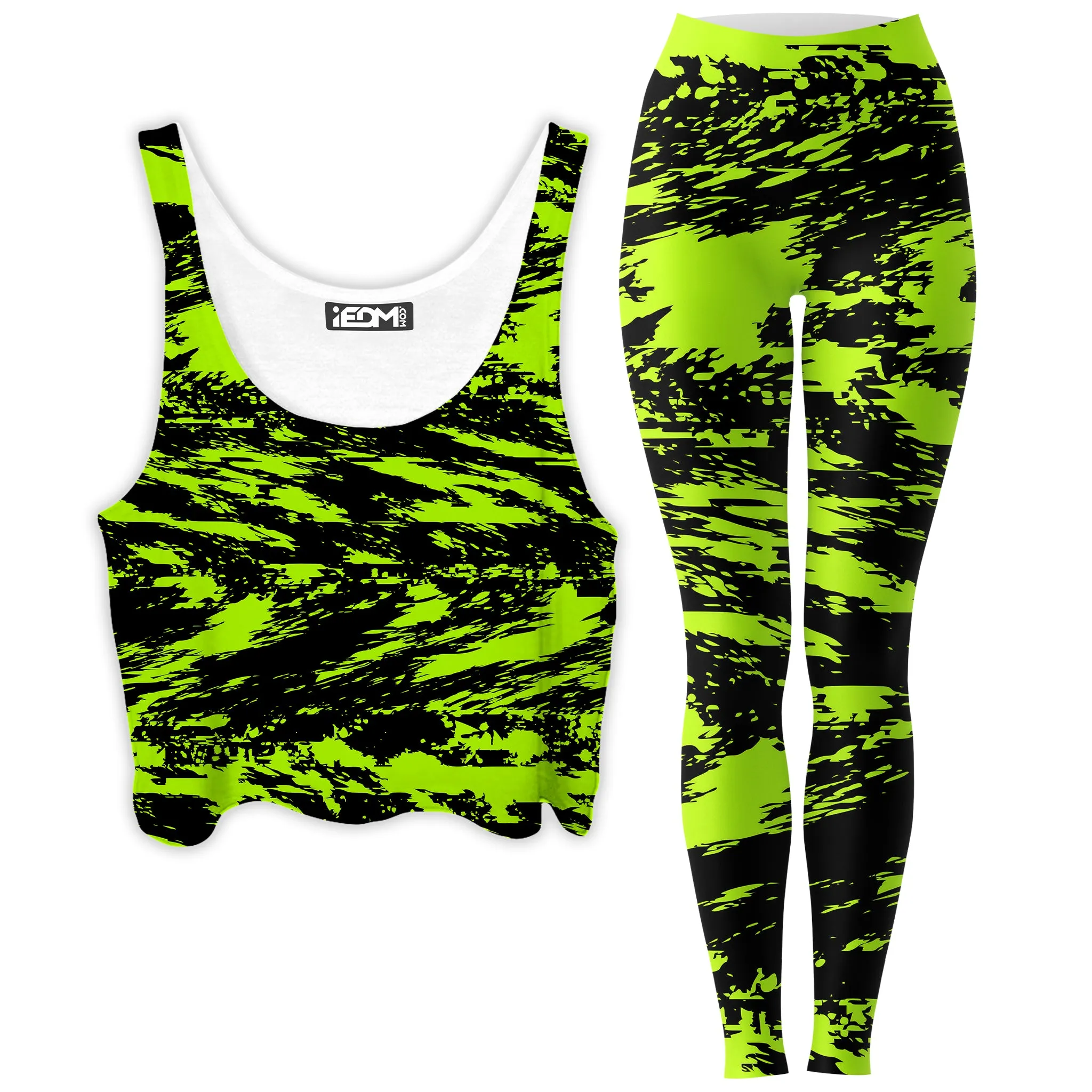 Black Lime Bolt Glitch Crop Top and Leggings Combo