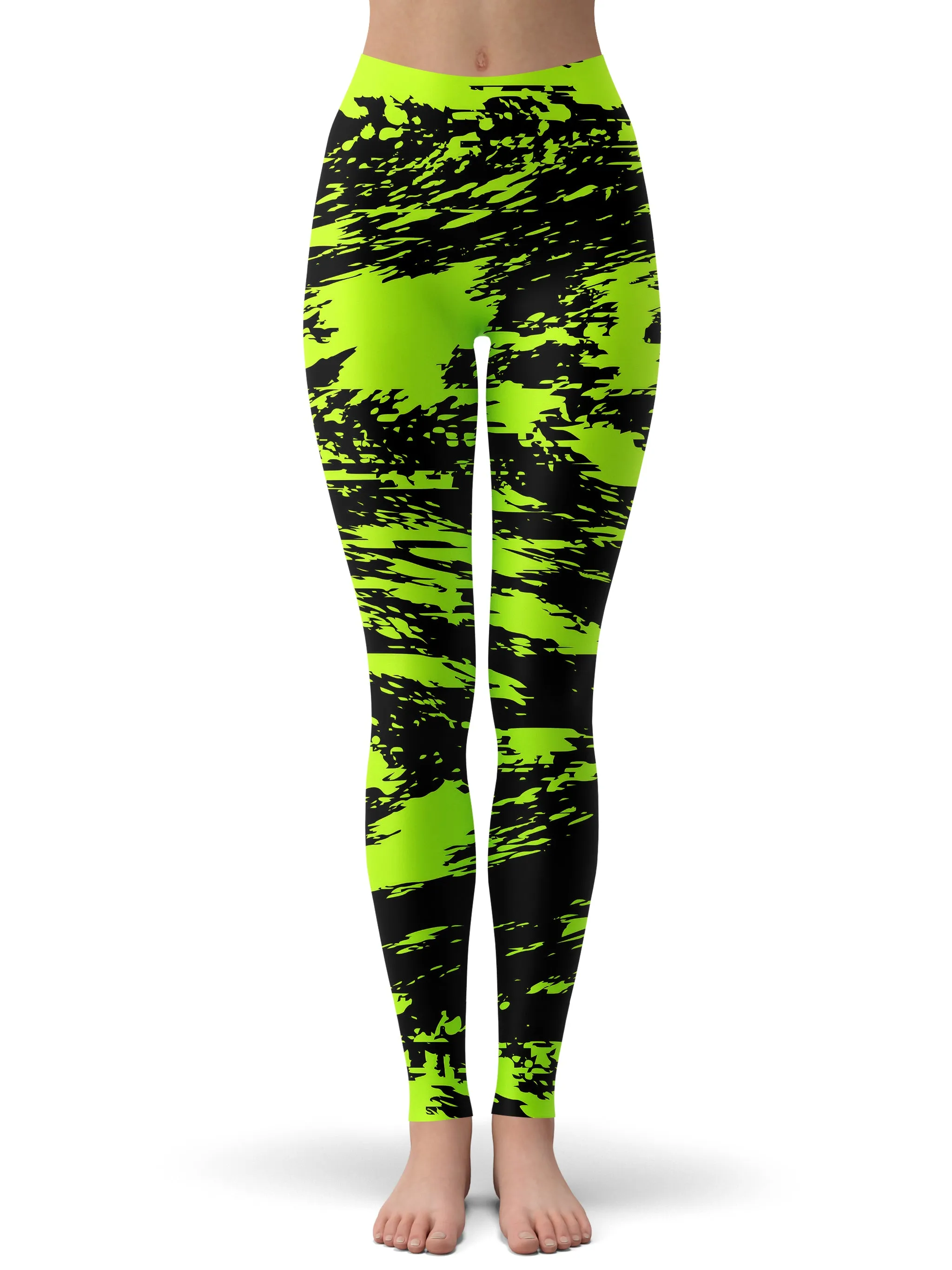 Black Lime Bolt Glitch Crop Top and Leggings Combo