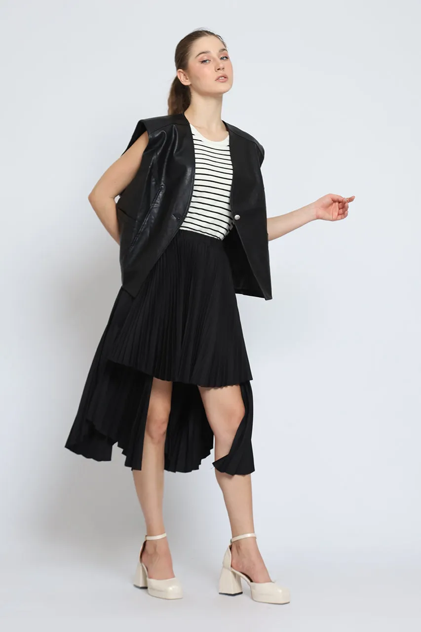 Bloom et Cotton MidLength Leather Jacket and Assymetrical Pleated Skirt