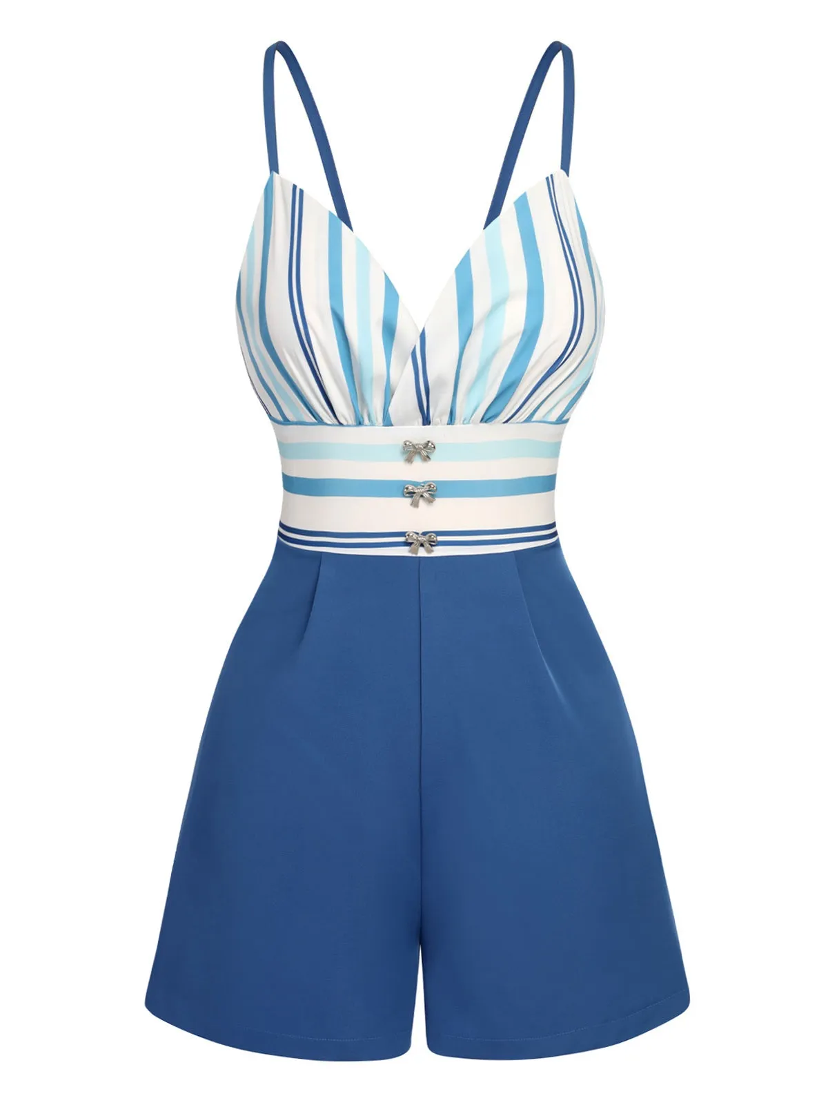 Blue 1950s Stripe Back Strap Romper