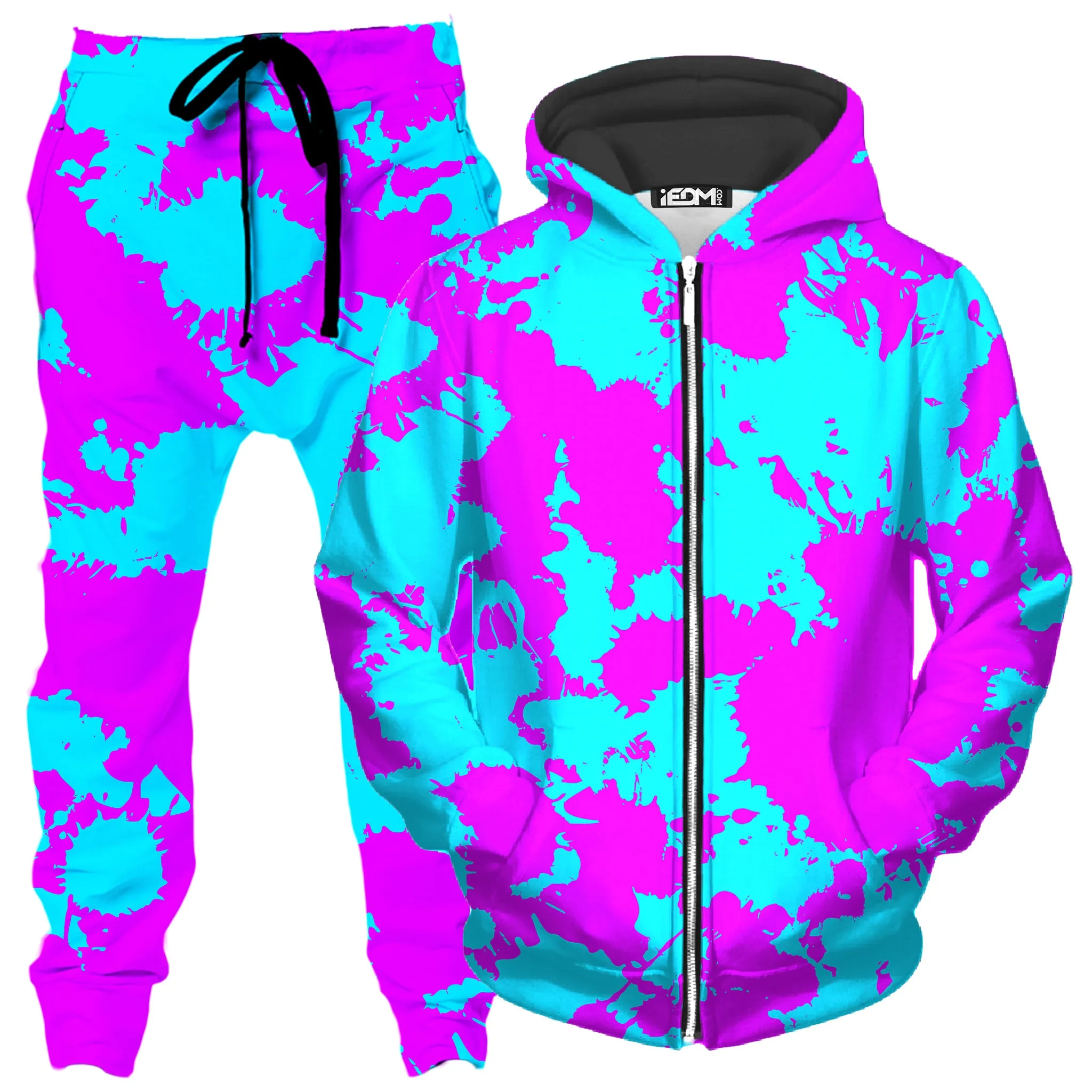 Blue and Purple Paint Splatter Zip-Up Hoodie and Joggers Combo